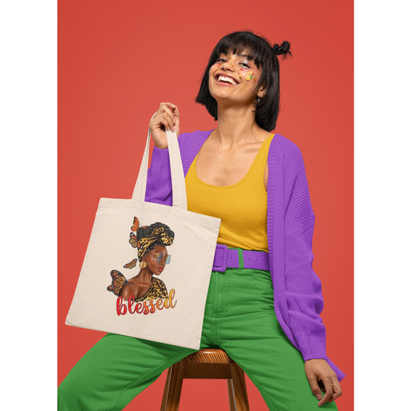 Fashion Graphic Print Blessed Melanin Sunglasses Design Trendy Canvas Tote Bag - Picture 1 of 4